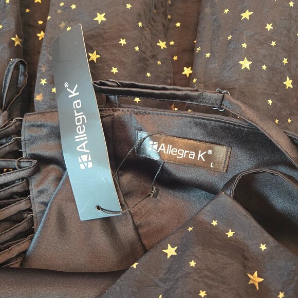 ALLEGRA K Party Metallic Stars Mini Dress/ Spaghetti Strap Sz: L Black/Gold - Picture 7 of 15